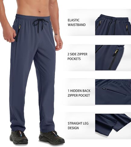 Men's Hiking Pants Lightweight Quick Dry Waterproof Breathable Athletic Joggers Track Running Pants Zipper Pockets in Saudi Arabia