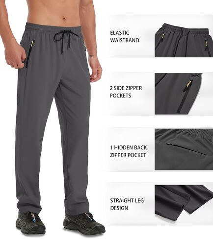Men's Hiking Pants Lightweight Quick Dry Waterproof Breathable Athletic Joggers Track Running Pants Zipper Pockets in Saudi Arabia