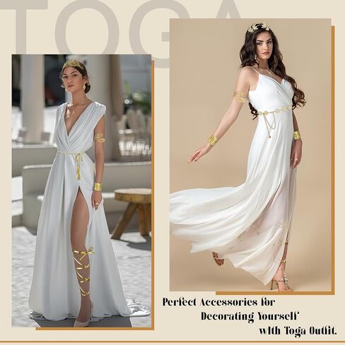 11Pcs Greek Goddess Costume Accessories Set for Women Golden Laurel Leaf Crown Headband Leaf Armband Coil Bracelet Pearl Leaf Dangle Earring Necklace Leaf Ring Waist Belt Wedding Toga Cosplay Party Jewelry in Saudi Arabia