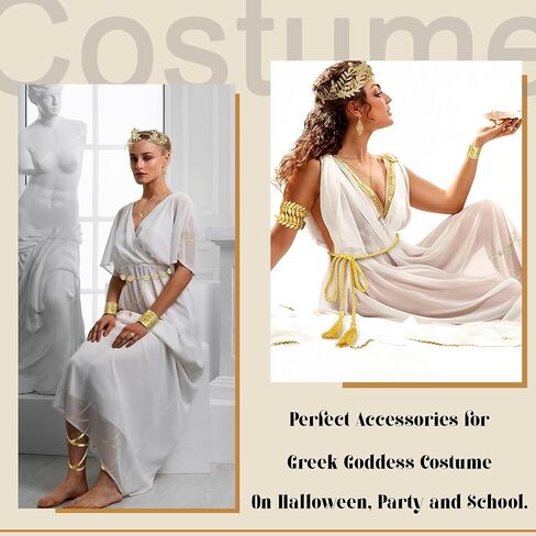 11Pcs Greek Goddess Costume Accessories Set for Women Golden Laurel Leaf Crown Headband Leaf Armband Coil Bracelet Pearl Leaf Dangle Earring Necklace Leaf Ring Waist Belt Wedding Toga Cosplay Party Jewelry in Saudi Arabia