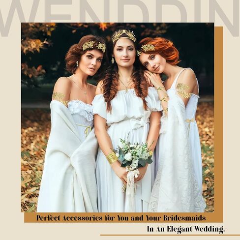 11Pcs Greek Goddess Costume Accessories Set for Women Golden Laurel Leaf Crown Headband Leaf Armband Coil Bracelet Pearl Leaf Dangle Earring Necklace Leaf Ring Waist Belt Wedding Toga Cosplay Party Jewelry in Saudi Arabia