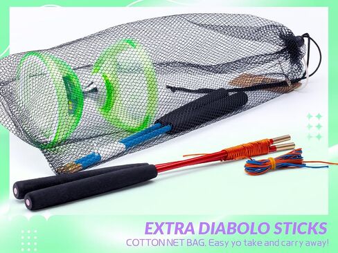 MAGICYOYO Pro Triple Bearing Diabolo Small Size 4" Chinese Yoyo Toy with 2 Pairs Carbon Sticks+ 2 Extra Strings +1 Net Bag, High Performance Chinese Yoyo Diabolo Skill Toy (Blue) in Saudi Arabia