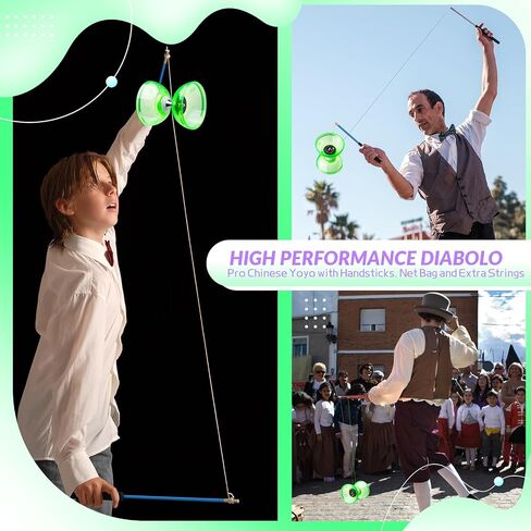 MAGICYOYO Pro Triple Bearing Diabolo Small Size 4" Chinese Yoyo Toy with 2 Pairs Carbon Sticks+ 2 Extra Strings +1 Net Bag, High Performance Chinese Yoyo Diabolo Skill Toy (Blue) in Saudi Arabia