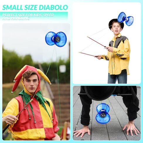 MAGICYOYO Pro Triple Bearing Diabolo Small Size 4" Chinese Yoyo Toy with 2 Pairs Carbon Sticks+ 2 Extra Strings +1 Net Bag, High Performance Chinese Yoyo Diabolo Skill Toy (Blue) in Saudi Arabia