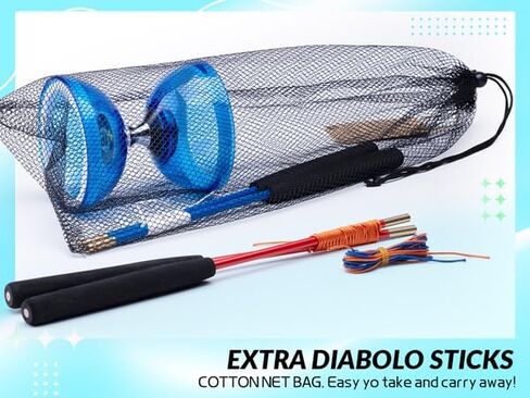MAGICYOYO Pro Triple Bearing Diabolo Small Size 4" Chinese Yoyo Toy with 2 Pairs Carbon Sticks+ 2 Extra Strings +1 Net Bag, High Performance Chinese Yoyo Diabolo Skill Toy (Blue) in Saudi Arabia