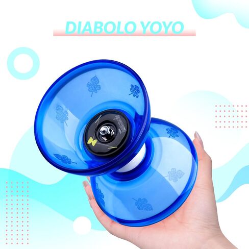 MAGICYOYO Pro Triple Bearing Diabolo Small Size 4" Chinese Yoyo Toy with 2 Pairs Carbon Sticks+ 2 Extra Strings +1 Net Bag, High Performance Chinese Yoyo Diabolo Skill Toy (Blue) in Saudi Arabia