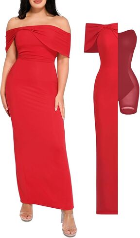 Popilush Shapewear Off The Shoulder Maxi Dress Wedding Guest Prom Dresses for Women Sleeveless Bodycon Long Formal Dress in Saudi Arabia