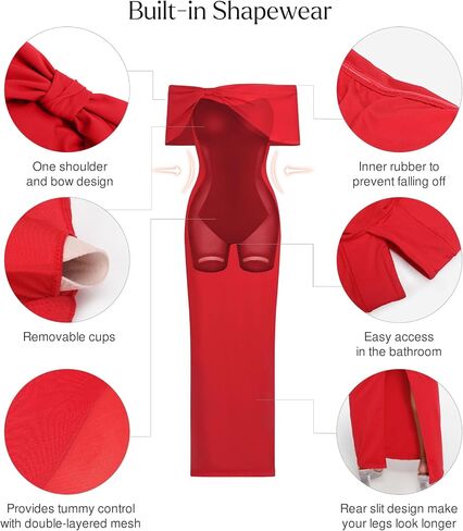 Popilush Shapewear Off The Shoulder Maxi Dress Wedding Guest Prom Dresses for Women Sleeveless Bodycon Long Formal Dress in Saudi Arabia