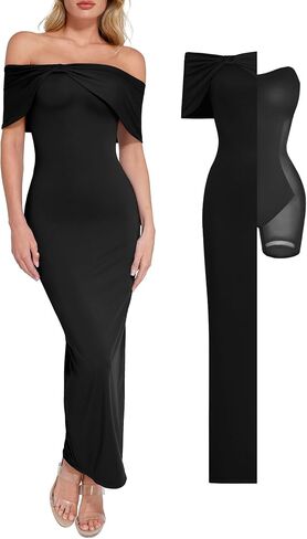 Popilush Shapewear Off The Shoulder Maxi Dress Wedding Guest Prom Dresses for Women Sleeveless Bodycon Long Formal Dress in Saudi Arabia