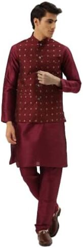 Sojanya (Since 1958 Men Silk Blend Maroon Kurta Pyjama & Silk Blend Nehrujacket Set in Saudi Arabia