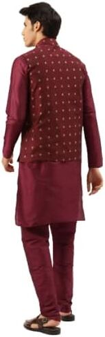 Sojanya (Since 1958 Men Silk Blend Maroon Kurta Pyjama & Silk Blend Nehrujacket Set in Saudi Arabia
