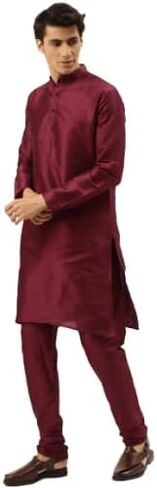 Sojanya (Since 1958 Men Silk Blend Maroon Kurta Pyjama & Silk Blend Nehrujacket Set in Saudi Arabia