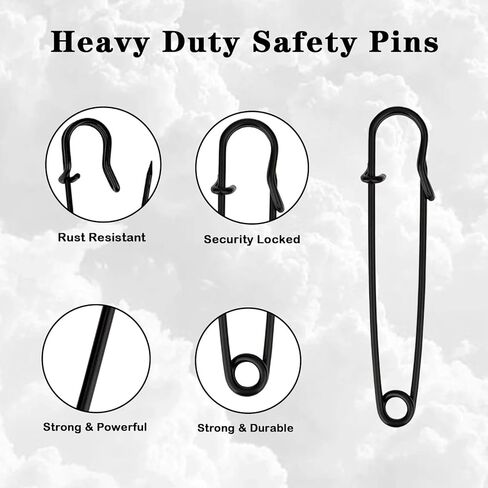 20 Pcs Large Safety Pins 4" 10Pcs & 3" 10Pcs Heavy Duty Blanket Pins Large Safety Pins for Clothes Leather Canvas Blankets Crafts Skirts (Black, 3 inch 10-Pack + 4 inch 10-Pack) in Kuwait