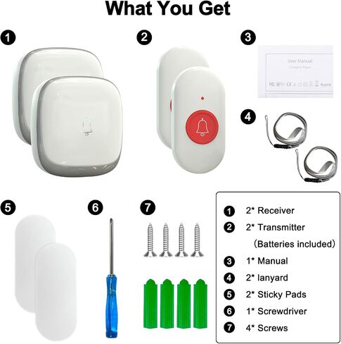 Call Button for Elderly at Home, Caregiver Pager | Fall Alert Devices for Elderly 500+ft for Home/Elderly/Pregnant Women/Disabled, 2 Receiver+2 Transmitters in Saudi Arabia