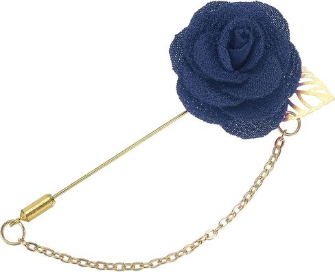 MECCANIXITY Lapel Pin for Men Cloth Rose Flower Pin Suit Lapel Stick Handmade Boutonnieres with Leaf/Tassel Chain Brooch for Bridegroom Wedding in Saudi Arabia