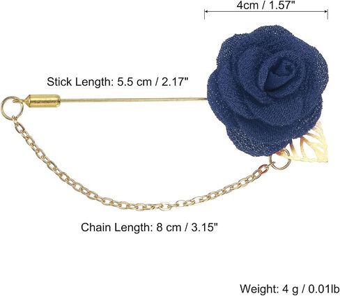 MECCANIXITY Lapel Pin for Men Cloth Rose Flower Pin Suit Lapel Stick Handmade Boutonnieres with Leaf/Tassel Chain Brooch for Bridegroom Wedding in Saudi Arabia