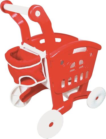 Lissi: عربة تسوق الدمى وإكسسوارات الطعام - مجموعة عربة حمراء وأطعمة اللعب، العربة مجهزة بحامل أطفال، لعبة تظاهر للعب، للأطفال بعمر عامين فما فوق in Kuwait