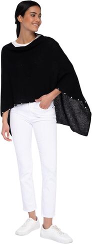 CLAUDIA NICHOLE by Alashan: Women's 100% Cashmere Capelet with Pearl Trim Luxe Dress Topper Poncho- One Size Fit in Saudi Arabia