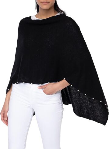 CLAUDIA NICHOLE by Alashan: Women's 100% Cashmere Capelet with Pearl Trim Luxe Dress Topper Poncho- One Size Fit in Saudi Arabia