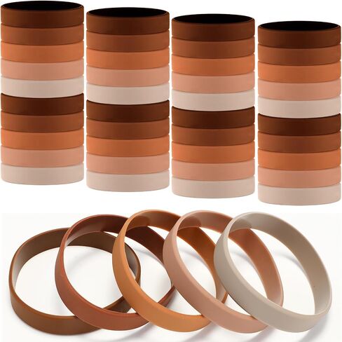 50 Pack Silicone Rubber Bracelets Rubber Wristbands Bulk Adults Rubber Bands Solid Color Plain Silicone Bracelets for Men Women Identification Event Party Favors Gifts Decorations (Brown) in Kuwait