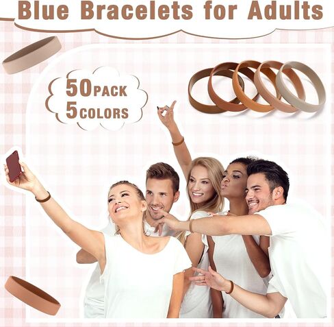 50 Pack Silicone Rubber Bracelets Rubber Wristbands Bulk Adults Rubber Bands Solid Color Plain Silicone Bracelets for Men Women Identification Event Party Favors Gifts Decorations (Brown) in Kuwait