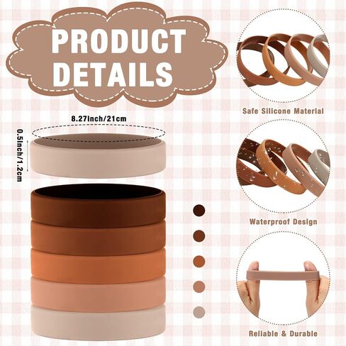 50 Pack Silicone Rubber Bracelets Rubber Wristbands Bulk Adults Rubber Bands Solid Color Plain Silicone Bracelets for Men Women Identification Event Party Favors Gifts Decorations (Brown) in Kuwait