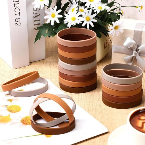 50 Pack Silicone Rubber Bracelets Rubber Wristbands Bulk Adults Rubber Bands Solid Color Plain Silicone Bracelets for Men Women Identification Event Party Favors Gifts Decorations (Brown) in Kuwait