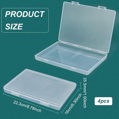 BENECREAT 4 Sizes Bead Storage Organizer Box, Rectangle Clear PP Plastic Box Containers, Dustproof Case with Hinged Lid for Cards, Beads and Craft Supplies in Saudi Arabia