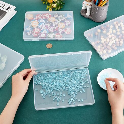 BENECREAT 4 Sizes Bead Storage Organizer Box, Rectangle Clear PP Plastic Box Containers, Dustproof Case with Hinged Lid for Cards, Beads and Craft Supplies in Saudi Arabia