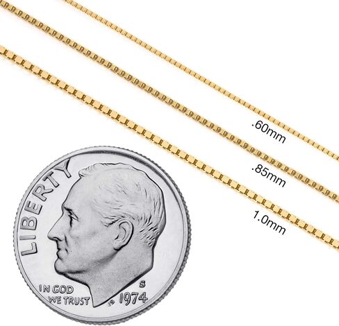 Jewelili Yellow Gold Filled Box Link Chain Necklace | Adjustable 22 Inch Length | .85mm Thick | With Gift Box in Saudi Arabia