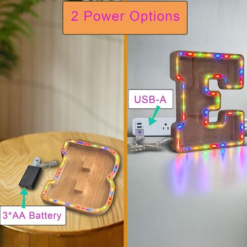 Wooden Money Banks,9inch LED Piggy Bank for Kid Multicolor Variable Coin Bank (A-Z) USB-A & 3*AA Battery Power Supply Suitable for Birthday Gift, Holiday Celebration (P) in Saudi Arabia