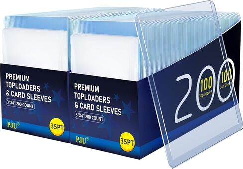 200 Card Sleeves Top Loaders for Cards, 3"x4" Baseball Card Protectors Hard Plastic, Toploads for Cards, Hard Card Sleeves, Sports Card Holder for Trading Card (100 Top loaders + 100 Soft Sleeves) in Kuwait
