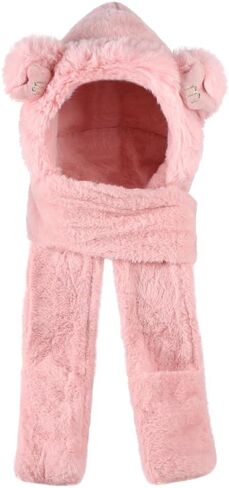 طفل الحيوان مقنعين وشاح فتاة الشتاء الصياد قبعة مع إيرفلاب 3 في 1 لطيف الدب أرنب قبعة الأطفال أفخم جيب قفازات مجموعة in Kuwait