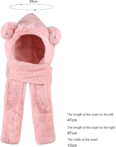طفل الحيوان مقنعين وشاح فتاة الشتاء الصياد قبعة مع إيرفلاب 3 في 1 لطيف الدب أرنب قبعة الأطفال أفخم جيب قفازات مجموعة in Kuwait