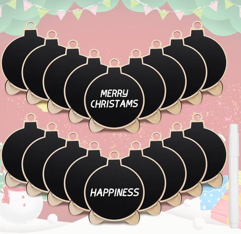 20 Pcs Christmas Mini Chalkboard Signs Small Chalk Board with Stand for Food Wooden Blackboard with Chalk Marker for Christmas Wedding Message Board (3.94 x 3.94 Inch,Ball) in Saudi Arabia