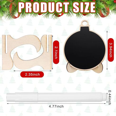 20 Pcs Christmas Mini Chalkboard Signs Small Chalk Board with Stand for Food Wooden Blackboard with Chalk Marker for Christmas Wedding Message Board (3.94 x 3.94 Inch,Ball) in Saudi Arabia