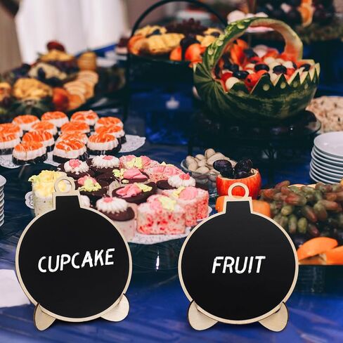 20 Pcs Christmas Mini Chalkboard Signs Small Chalk Board with Stand for Food Wooden Blackboard with Chalk Marker for Christmas Wedding Message Board (3.94 x 3.94 Inch,Ball) in Saudi Arabia