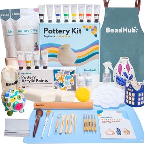 Pottery Kit for Beginners, Starter Kit Air Dry Clay for Adults, Sculpting Tools, Paint, Glaze, 4.4Lbs Air-Dry Modeling Clay for Molding, Sculpt & Painting Set, DIY Art Craft Kits - Lightstone