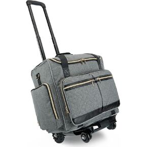 Rolling Teacher Bag with 4 Wheels, Art Tote Bag for Women with Detachable Dolly, Heavy Duty Briefcase with Padded Sleeves for 15.6" Laptop