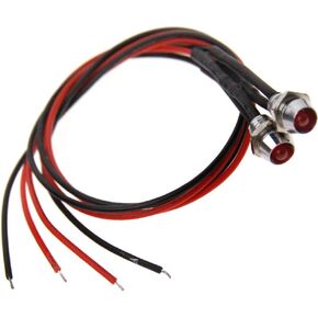 2pcs 0.24inch Car Panel Indicator Lamp Warning Light 12V Red LED Metal Truck Van