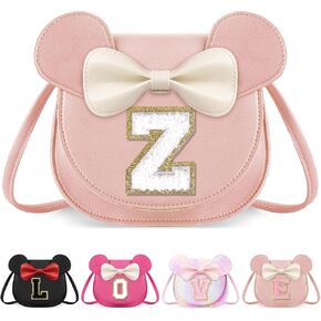 Toddler Purse Little Girl Purses for Kids 1 2 3 4 5 6 7 8 Year Old Birthday Gifts,Cute Black Mouse Ear Bow Purses Crossbody Shoulder Bag,Personalized Initial Glitter Letter Coin Purse(Small,Black A)