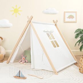 خيمة لعب للأطفال Comfy Cubs - خيمة أطفال فسيحة وأنيقة مصنوعة من قماش قطني مسامي بنسبة 100%، خيمة لعب قماشية داخلية خيالية - سهلة الإعداد، خيمة تيبي آمنة ومحمولة للأطفال (الخشب الطبيعي)