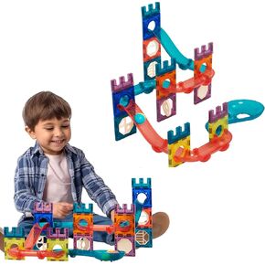 Kidzlane Marble Runs for Kids 4-8 - 54 Pieces Magnetic Toy Set with Storage Bag for Kids - Educational Circuit Runner for Marbles - Ideal for Creative Play, Learning, and Development