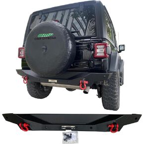 OMP Offroad Steel Rear Bumper compatible for Jeep Wrangler JL/JLU 2018-2024 - OffRoad Design with License Plate Mount Black Textured