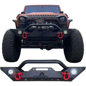 Steel Front Bumper compatible for Jeep Wrangler JK JL 2007-2021 -Black Textured with 2 Highquality LED