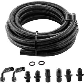 6AN Automatic Transmission Cooler Line Kit Compatible with 4L60E 4L65E Nylon Braided Fuel Line Line Hose Kit with Separator Clamp 15FT Black