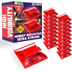 20 Pack Commercial Reflective Road Pavement and Driveway Marker (Red)