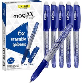 ONLINE MagiXX Erasing Pens, 6 x I Gel Pens Black with 0.7 mm Line Width, Rollerball Pen Erasable for Learning to Write & Office, Erasable Pen Set, Erasable Ballpoint Pen for Students, Students