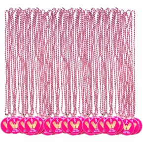 36, 72 Pcs Breast Cancer Awareness Bead Necklaces, Pink Mardi Gras Beaded Necklaces With Ribbon Breast Cancer Pendants For Breast Cancer Month Accessories in Saudi Arabia