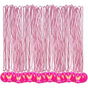 36, 72 Pcs Breast Cancer Awareness Bead Necklaces, Pink Mardi Gras Beaded Necklaces With Ribbon Breast Cancer Pendants For Breast Cancer Month Accessories